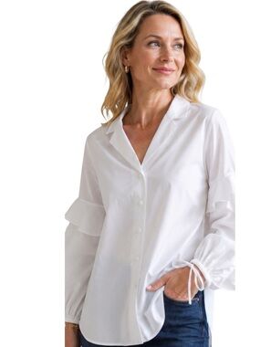 NWT Harshman Vivona Tunic White Cotton Ruffle Sleeve High Low Blouse Small